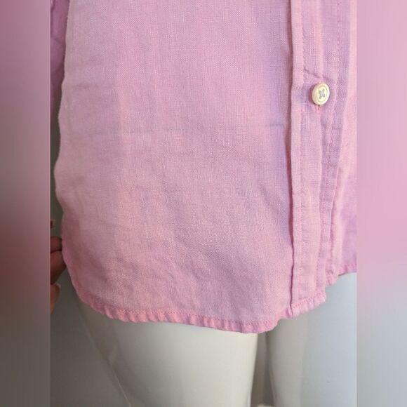 GAP Pink Linen Button Down Shirt Size Small Slim Fit Long Sleeve Summer Lightwei - Picture 5 of 7